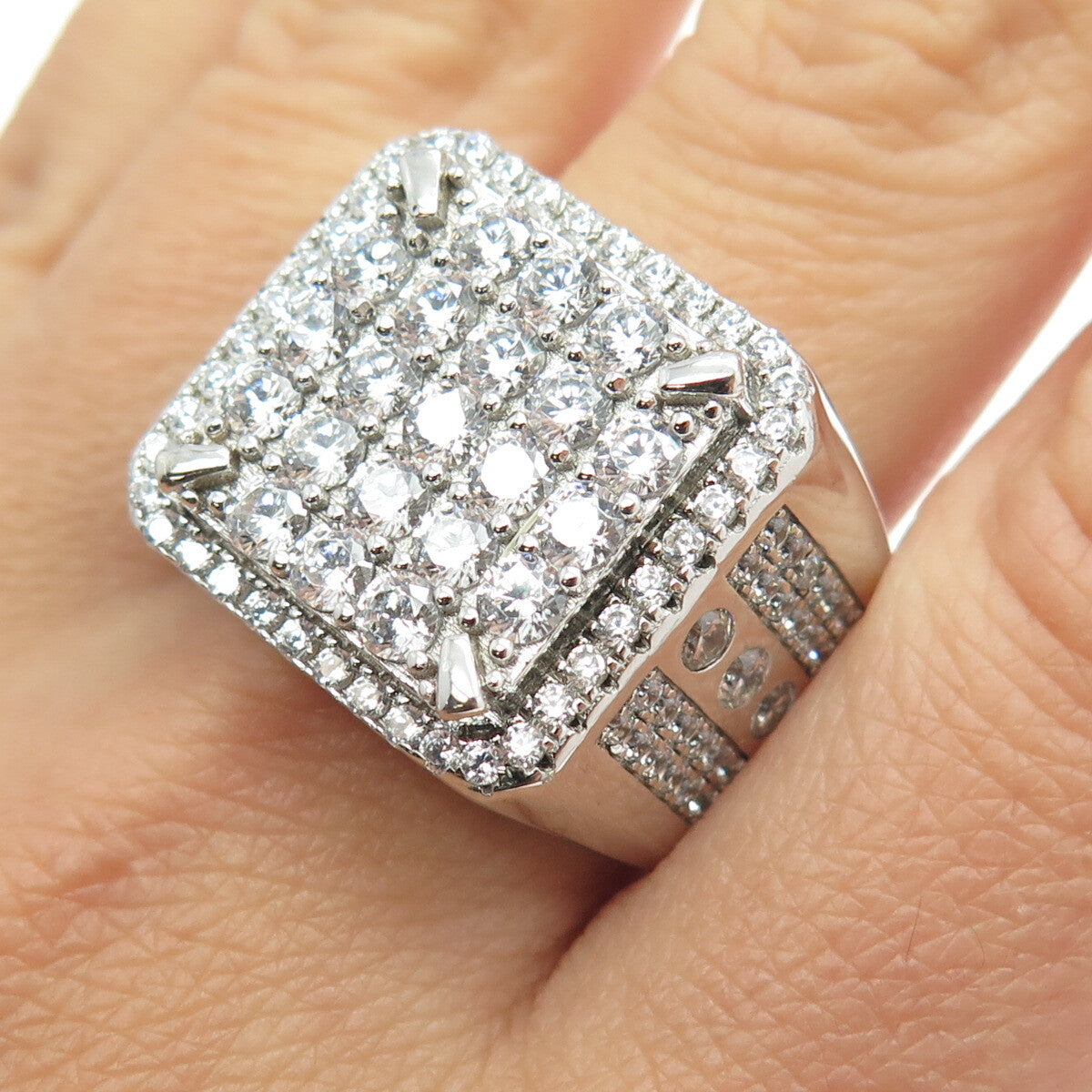 925 Sterling Silver Pave C Z Domed Ring Size 12.25