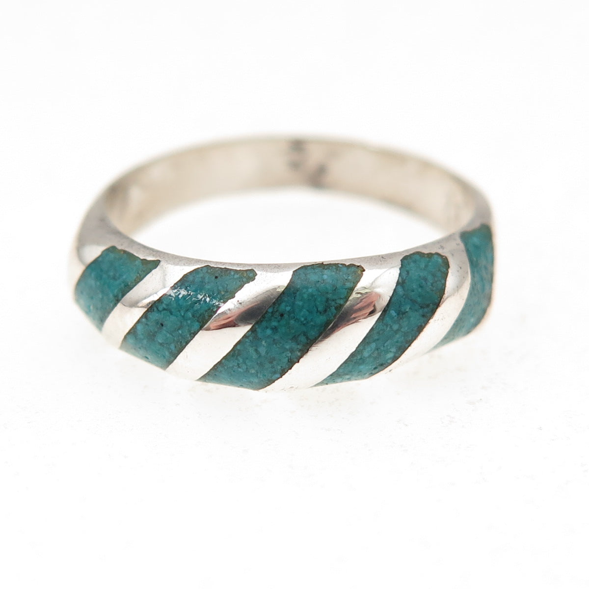 925 Sterling Silver Vintage Real Turquoise Inlay Oxidized Ring Size 5