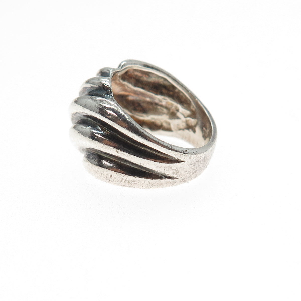 925 Sterling Silver Vintage Modernist Ribbed Oxidized Ring Size 5.25