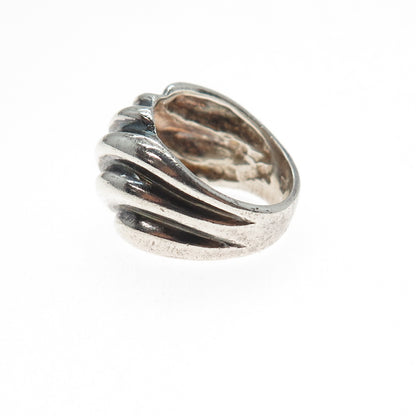 925 Sterling Silver Vintage Modernist Ribbed Oxidized Ring Size 5.25