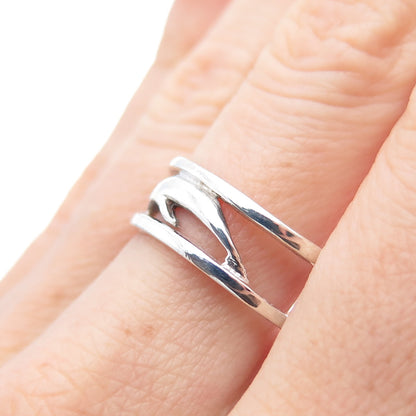 925 Sterling Silver Vintage Dolphin Oxidized Band Ring Size 9