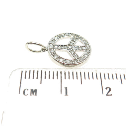 925 Sterling Silver Real Round-Cut Diamond Peace Symbol Minimalist Charm Pendant