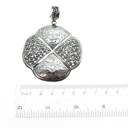 925 Sterling Silver Vintage Engraved Flower Ornate Oxidized Large Pendant