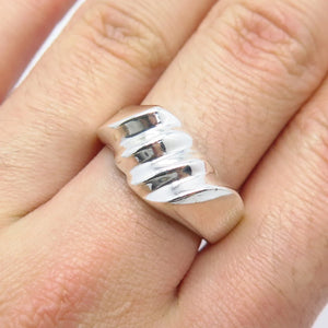 925 Sterling Silver Vintage Mexico Ribbed Ring Size 9