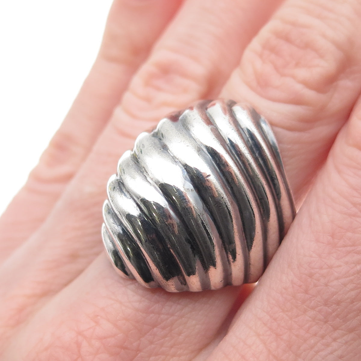 925 Sterling Silver Vintage Mexico Modernist Wavy Oxidized Ring Size 7.5