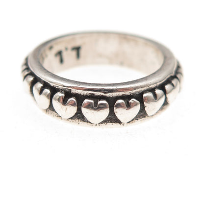 925 Sterling Silver Vintage Eternity Hearts Oxidized Band Ring Size 5.75