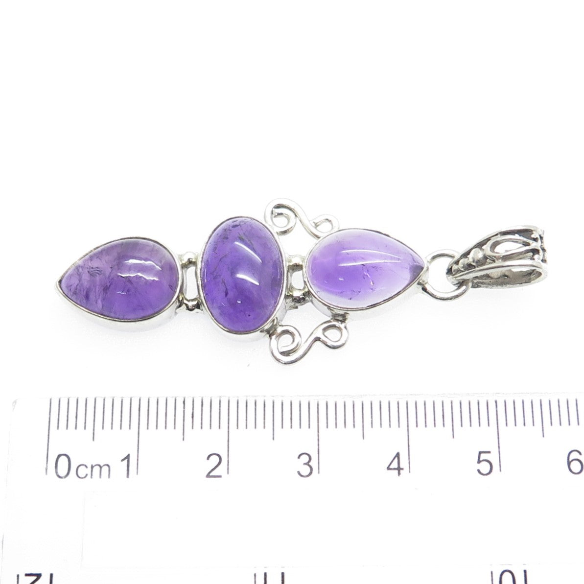 925 Sterling Silver Vintage Real Amethyst Gemstone Pendant