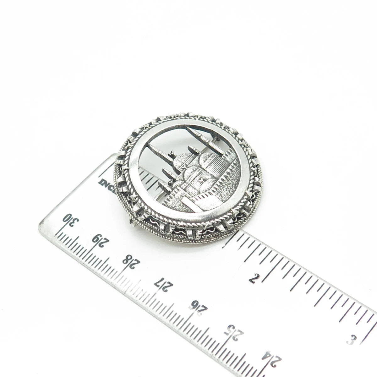 800 Silver Vintage Egypt Islamic Mosque Round Pin Brooch