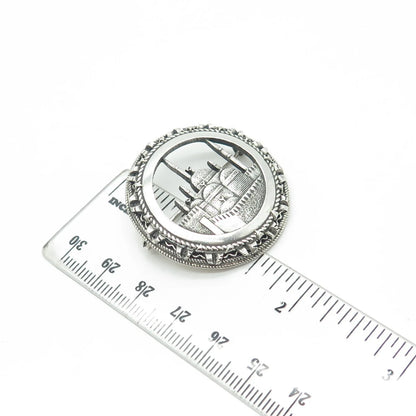800 Silver Vintage Egypt Islamic Mosque Round Pin Brooch