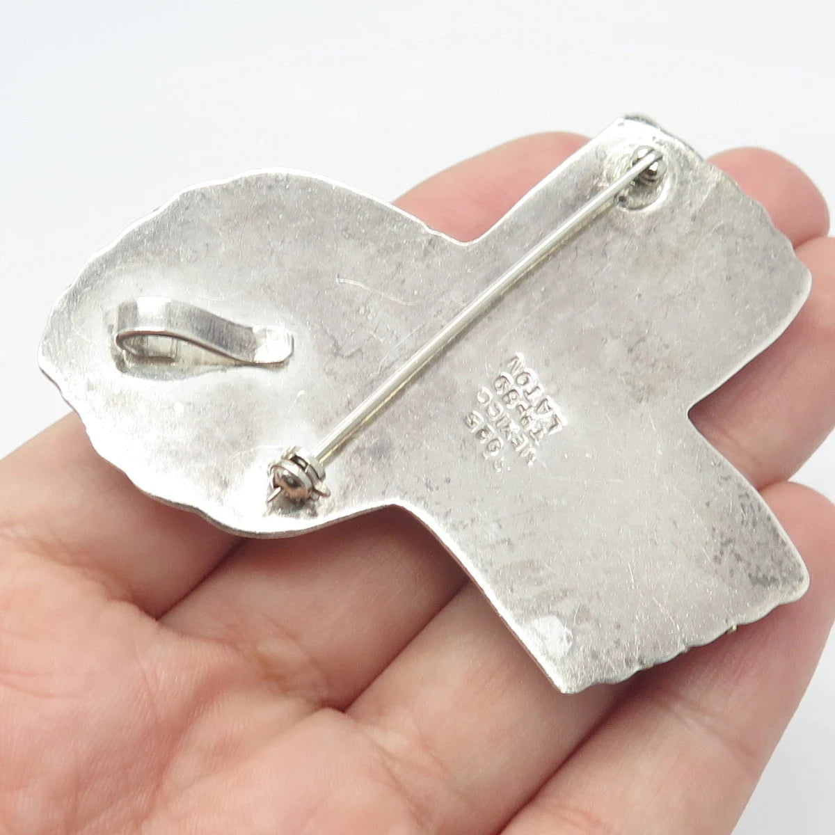 925 Sterling Silver 2-Tone Vintage Mexico Laton Ribbon Pin Brooch / Pendant