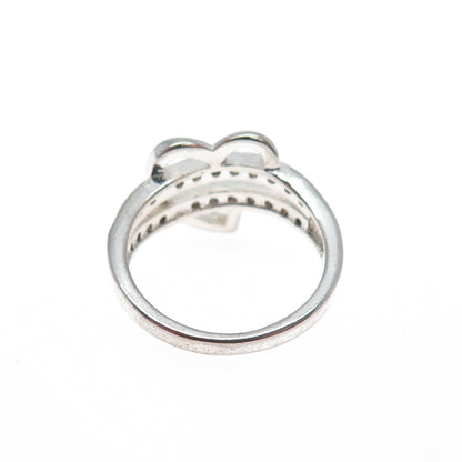 925 Sterling Silver Round-Cut C Z Heart Ring Size 5.75