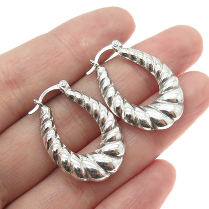 925 Sterling Silver Vintage Modernist Puffy Oval Hoop Earrings