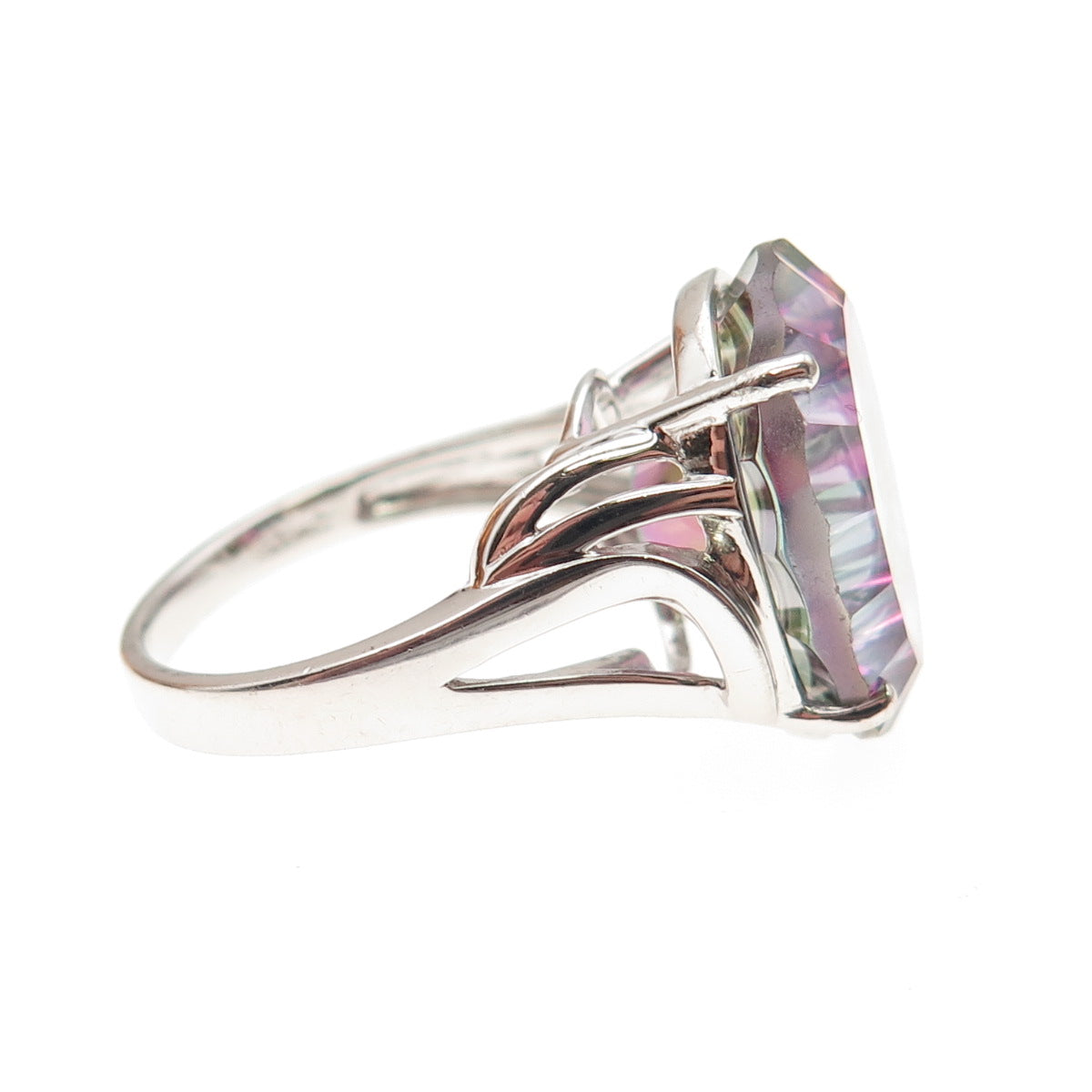 JH YOUNG 925 Sterling Silver Real Oval-Cut Mystic Quartz Ring Size 7.75