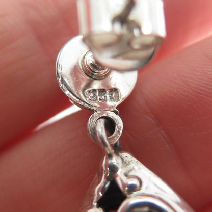 950 Silver Vintage Floral Swirl Teardrop Dangle Earrings