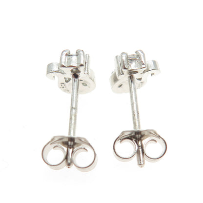 925 Sterling Silver Round-Cut Shaped C Z Cat / Kitty Stud Earrings