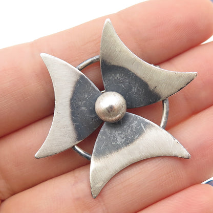 JEWELART 925 Sterling Silver Vintage Modernist Flower Oxidized Pin Brooch