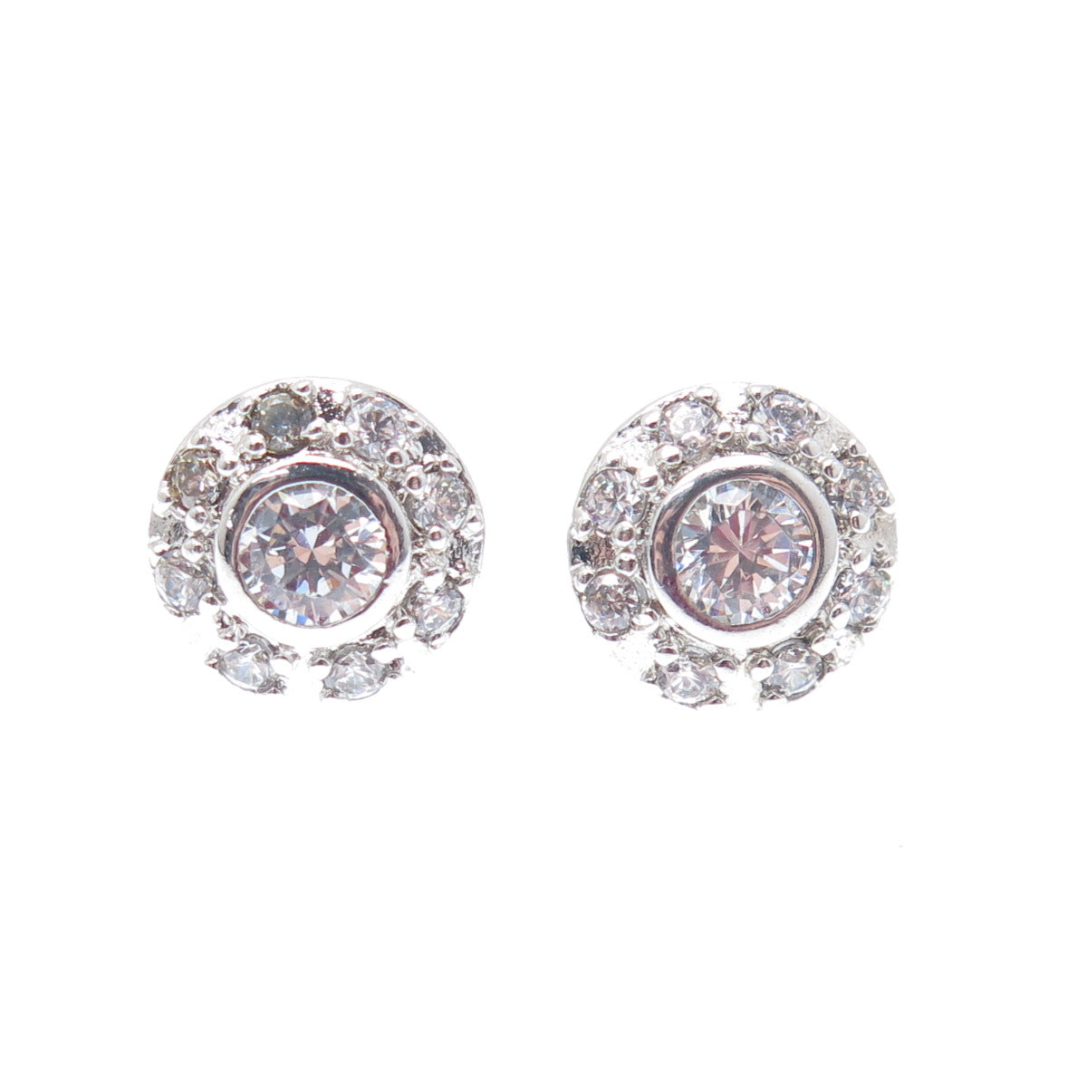 925 Sterling Silver Round-Cut Shaped C Z Sparkle Stud Earrings