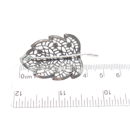 JEWELART 925 Sterling Silver Vintage Floral Leaf Filigree Oxidized Pin Brooch