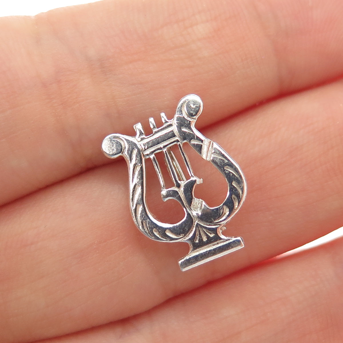 925 Sterling Silver Vintage Harp Music Instrument Mini Pin Brooch