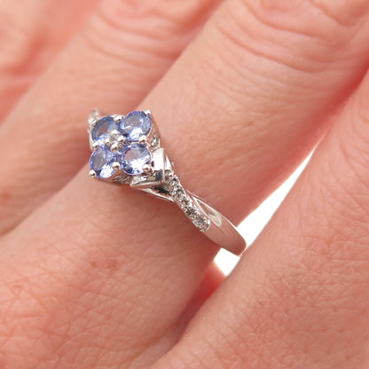Chuck Clemency 925 Sterling Silver Real Tanzanite & White Topaz Ring Size 7