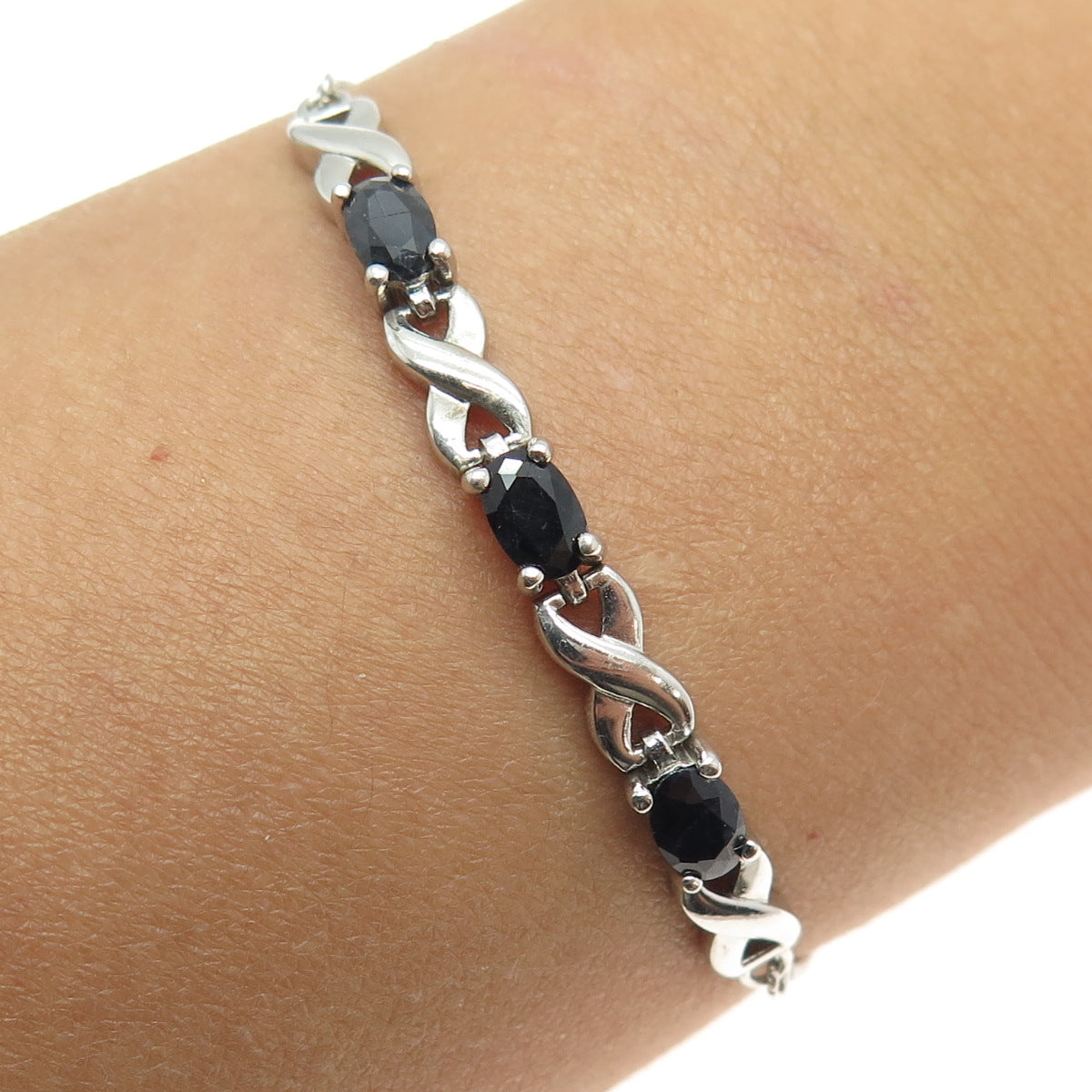 DBJ DEE BERKLE 925 Sterling Silver Sapphire Infinity Adjustable Bracelet 6-9.75"