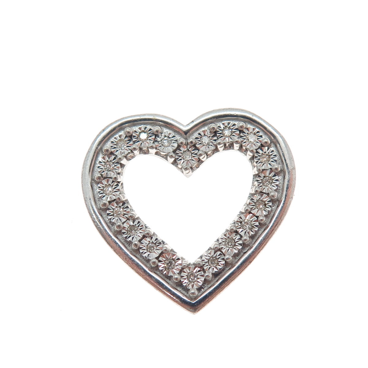925 Sterling Silver Real Round-Cut Diamond Mom Heart Slide Pendant