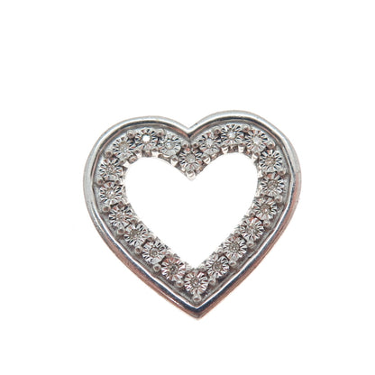 925 Sterling Silver Real Round-Cut Diamond Mom Heart Slide Pendant