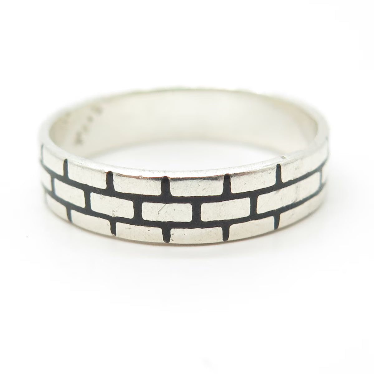 925 Sterling Silver Vintage Mexico Brick Wall Band Ring Size 13.25