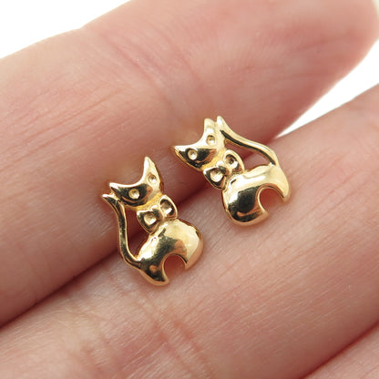 925 Sterling Silver Gold Plated Cat / Kitty Stud Earrings