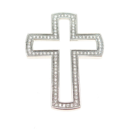 925 Sterling Silver Round-Cut Shaped C Z Open Cross Pendant