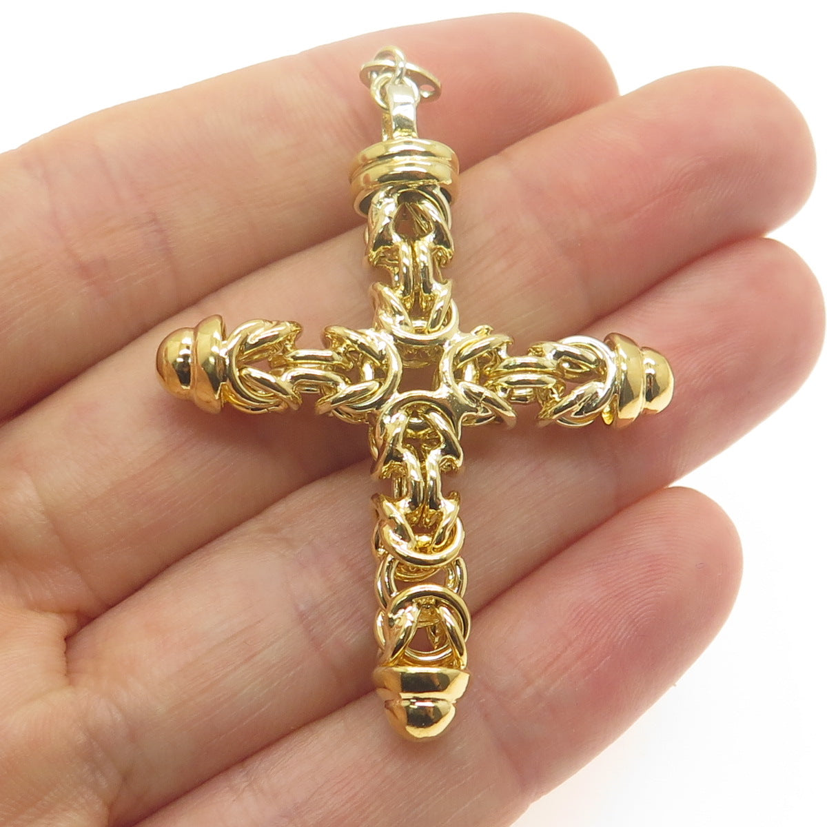 925 Sterling Silver Gold Plated Italy Byzantine Link Cross Pendant