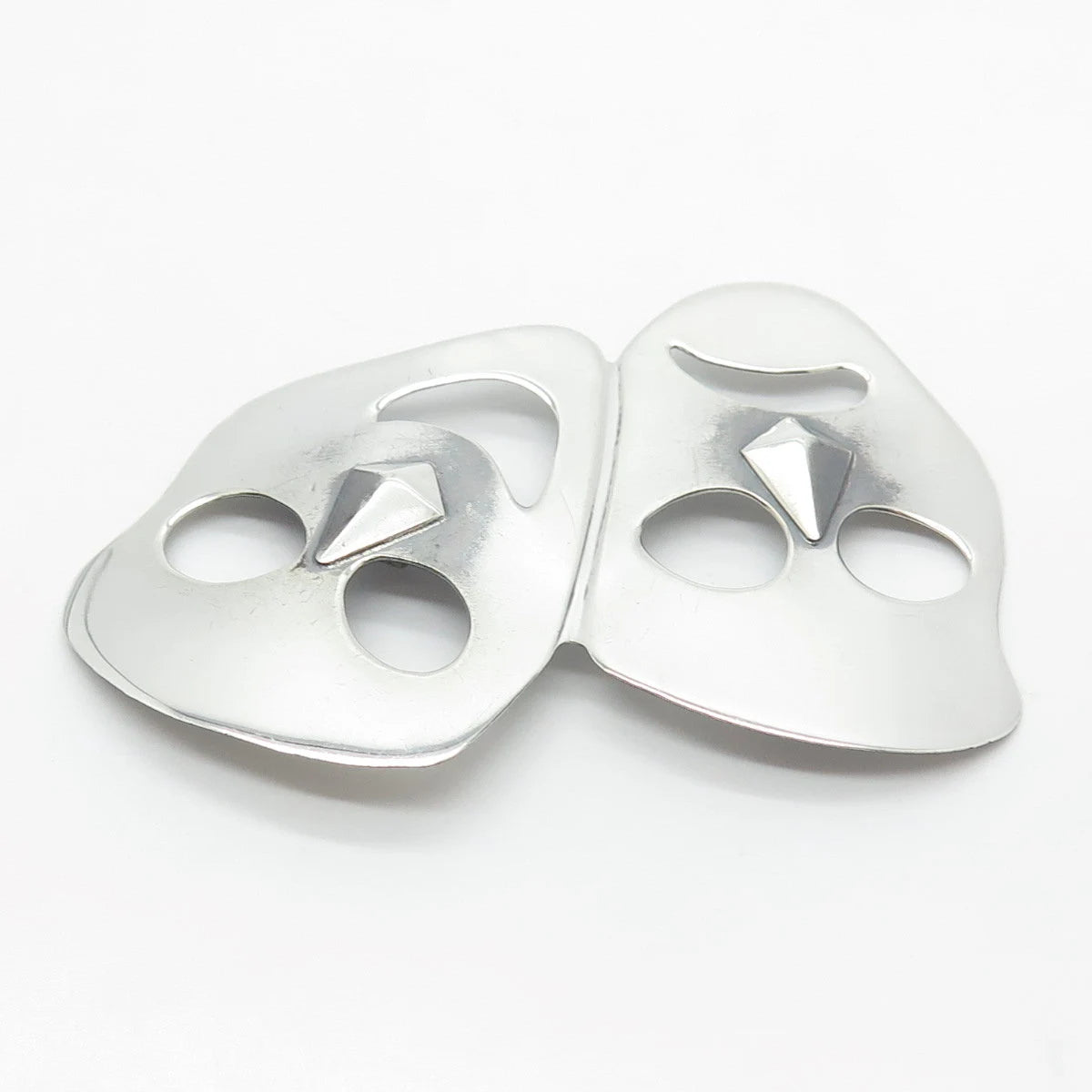 925 Sterling Silver Vintage Sock & Buskin Tragedy Comedy Mask Pin Brooch