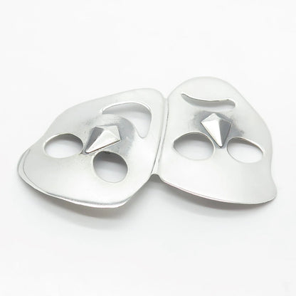 925 Sterling Silver Vintage Sock & Buskin Tragedy Comedy Mask Pin Brooch