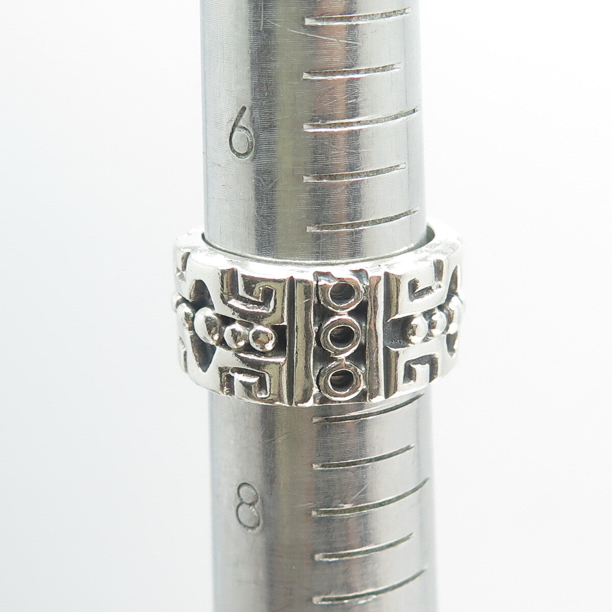 925 Sterling Silver Vintage Mexico Beaded Ethnic Band Ring Size 7.5