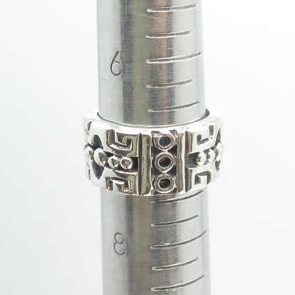 925 Sterling Silver Vintage Mexico Beaded Ethnic Band Ring Size 7.5