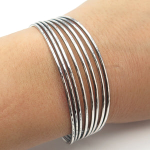 835 Silver Vintage Striped Adjustable Cuff Bracelet 6.75"