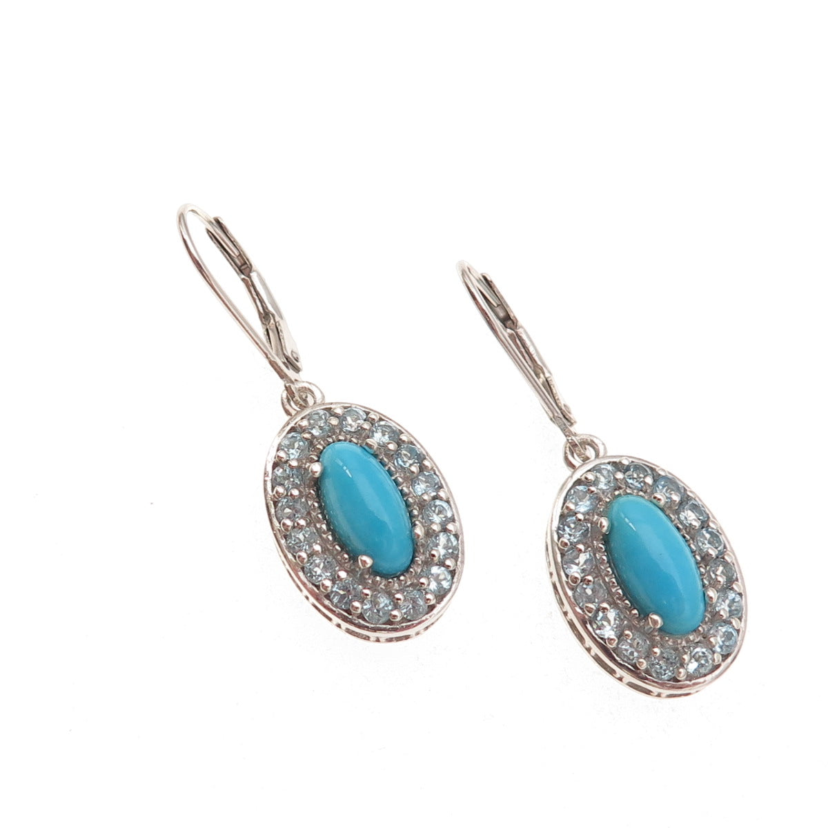 Chuck Clemency 925 Sterling Silver Real Turquoise & Blue Topaz Dangle Earrings