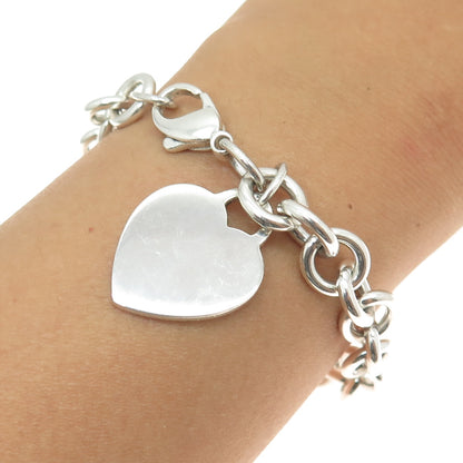 TIFFANY & CO. 925 Sterling Vintage Engraved Heart Tag Rolo Link Bracelet 7"