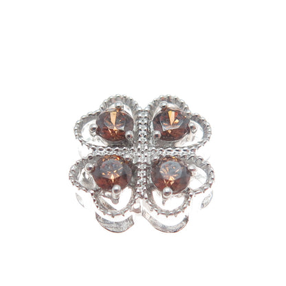 925 Sterling Silver Cognac Round-Cut Shaped C Z Clover Flower Slide Pendant