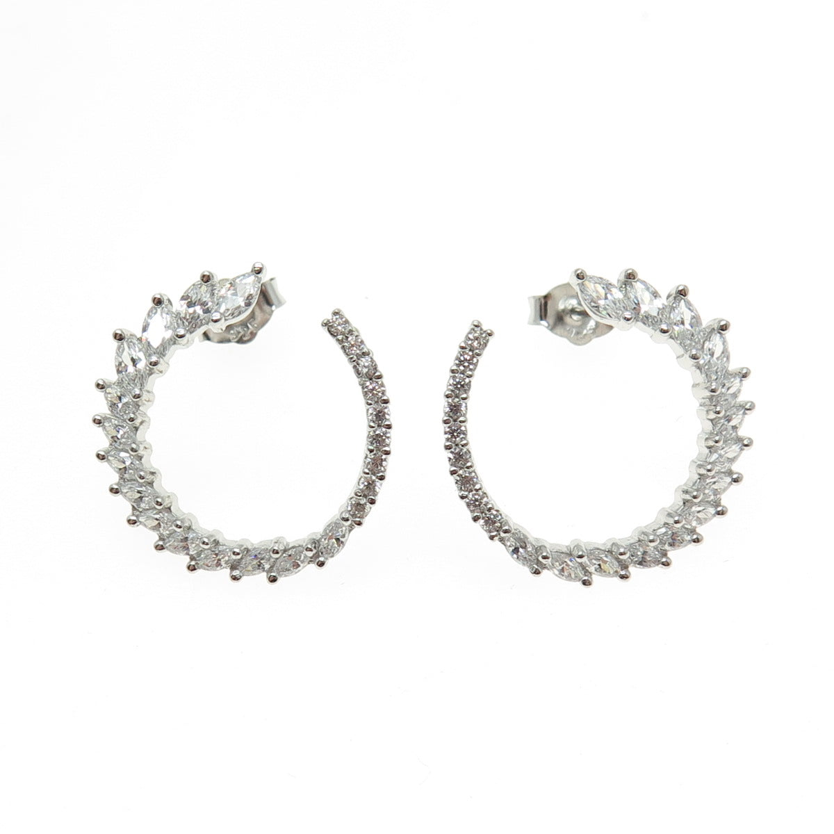 925 Sterling Silver Marquise & Round-Cut C Z Circle Earrings