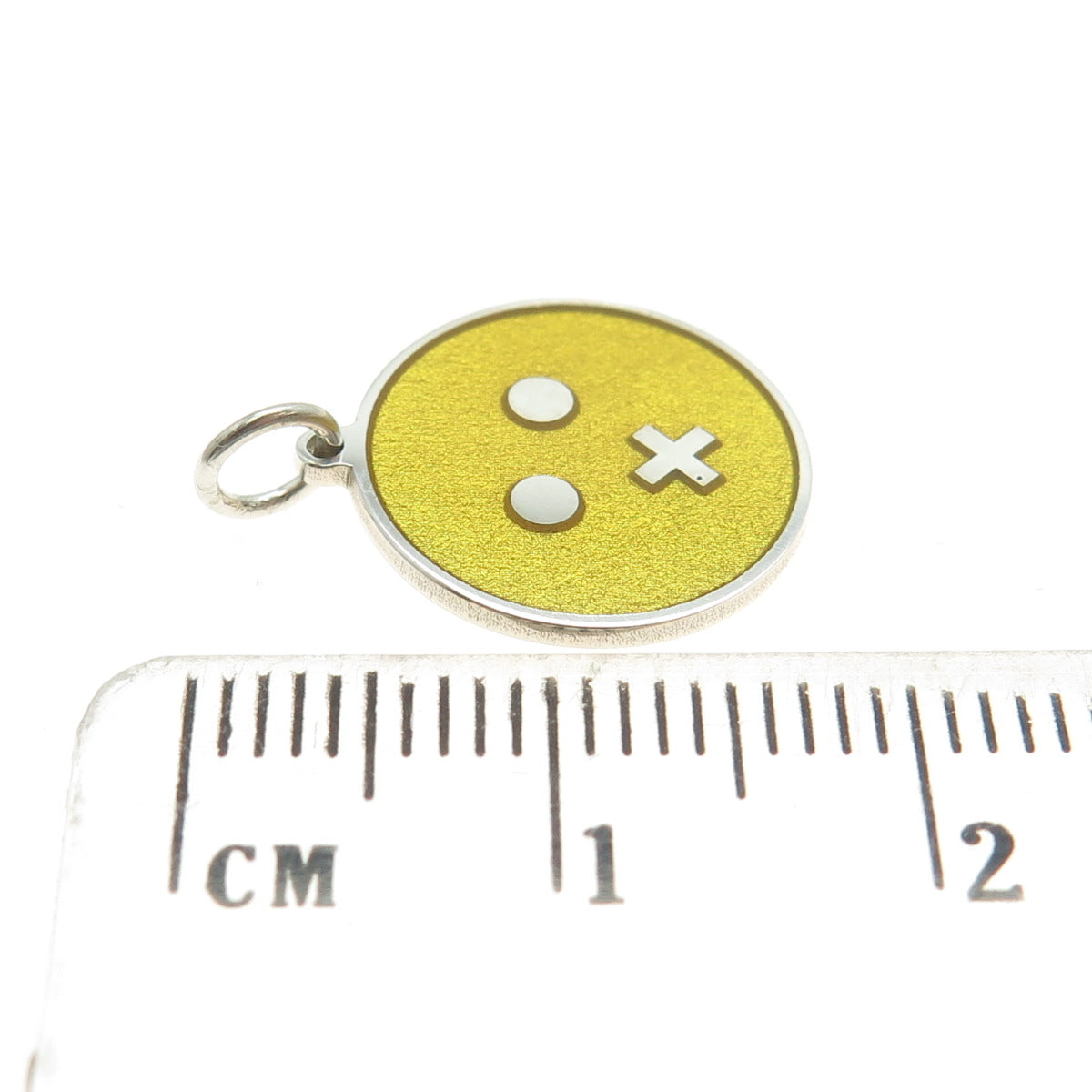 925 Sterling Silver Yellow Enamel Cross Mouth Emoji Minimalist Charm Pendant