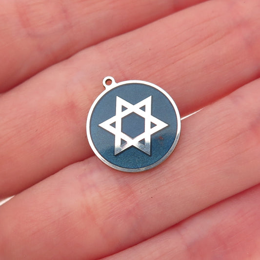 925 Sterling Silver Gold Plated Blue Enamel Star of David Charm Pendant