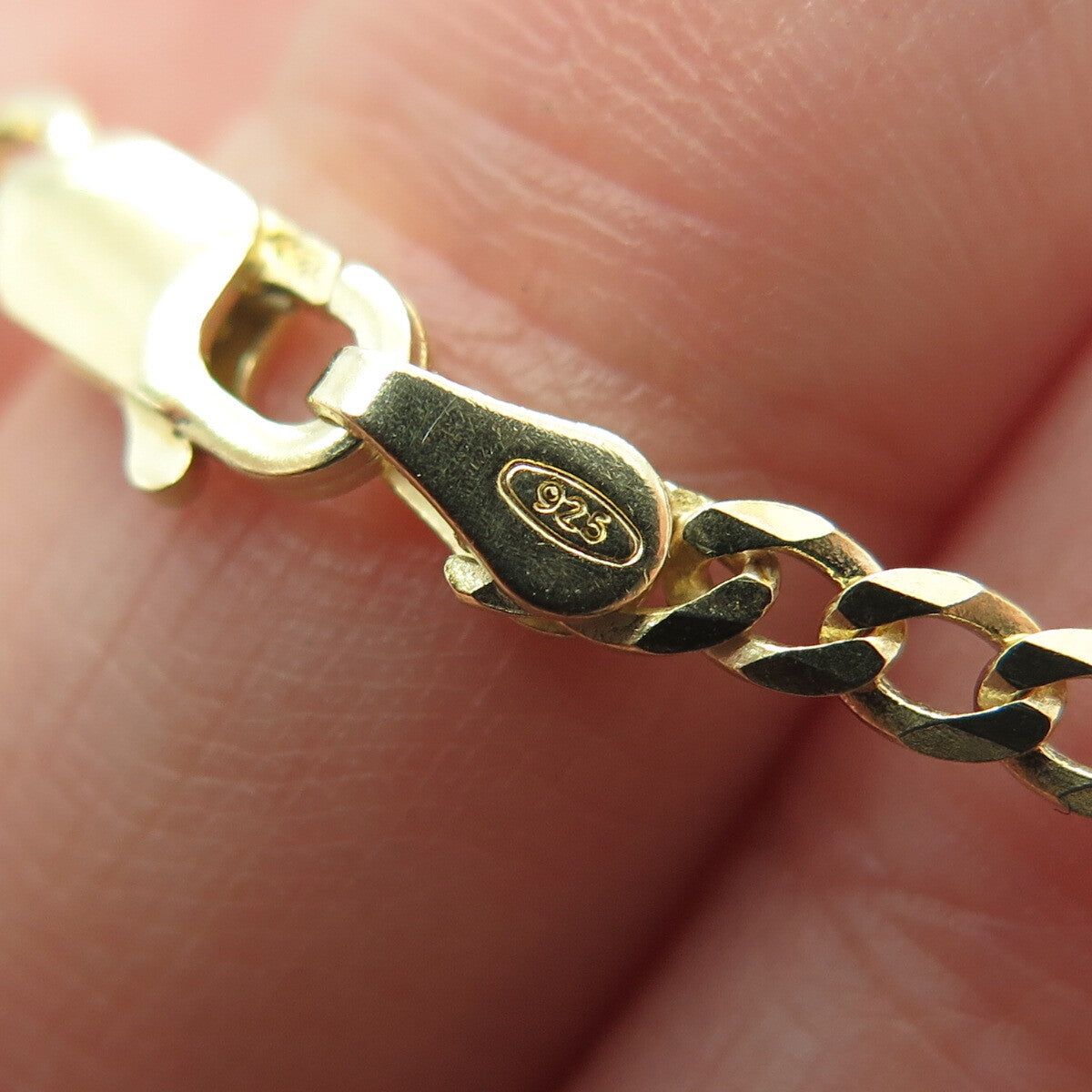 P. LUX 925 Sterling Silver Gold Plated Italy Curb Chain Necklace 16"