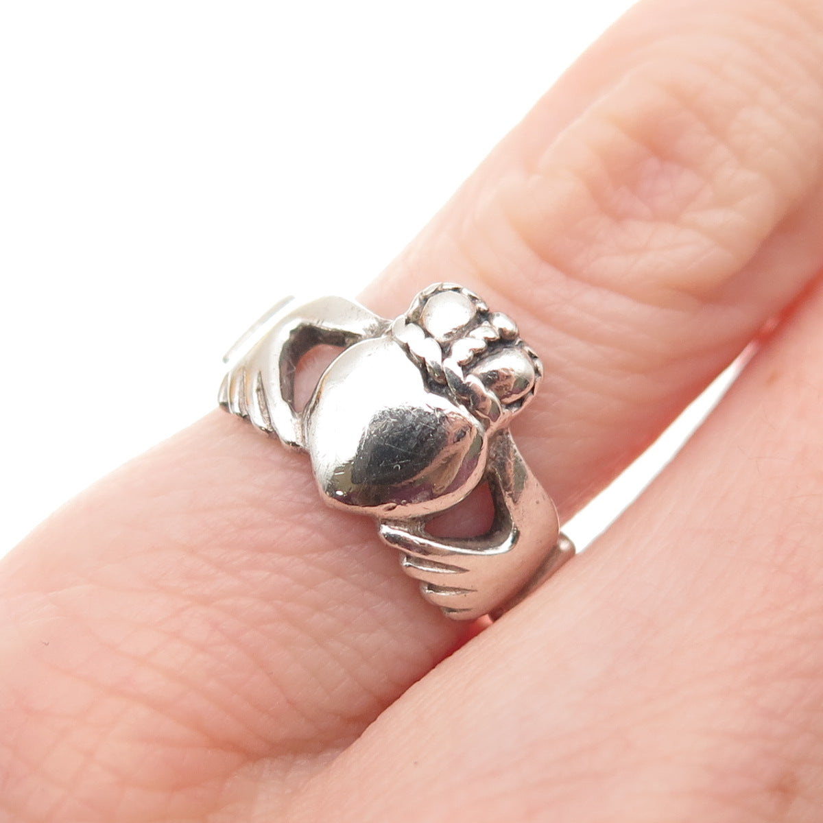 PSCL Peter Stone 925 Sterling Silver Vintage Irish Claddagh Oxidized Ring Size 4
