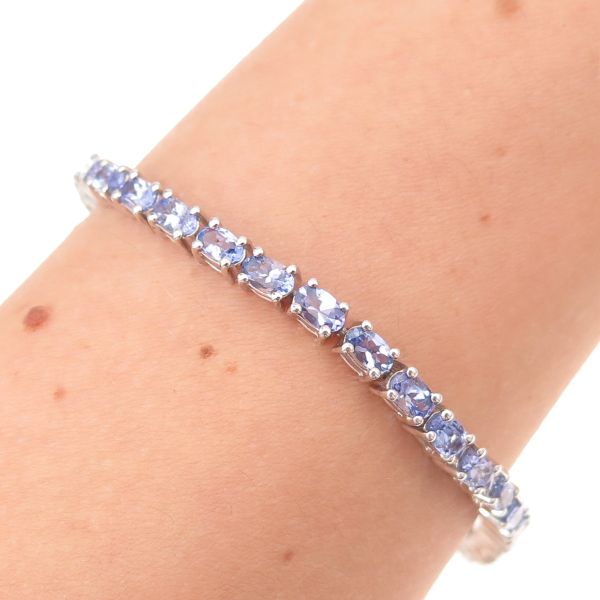 925 Sterling Silver Real Oval-Cut Tanzanite Tennis Link Bracelet 7-8"