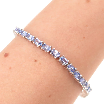 925 Sterling Silver Real Oval-Cut Tanzanite Tennis Link Bracelet 7-8"