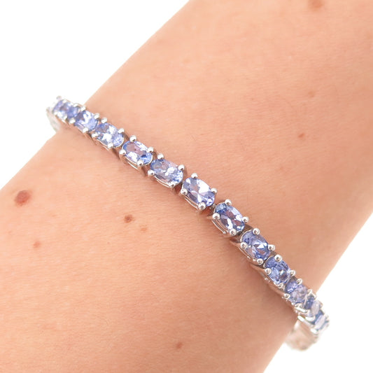 925 Sterling Silver Real Oval-Cut Tanzanite Tennis Link Bracelet 7-8"
