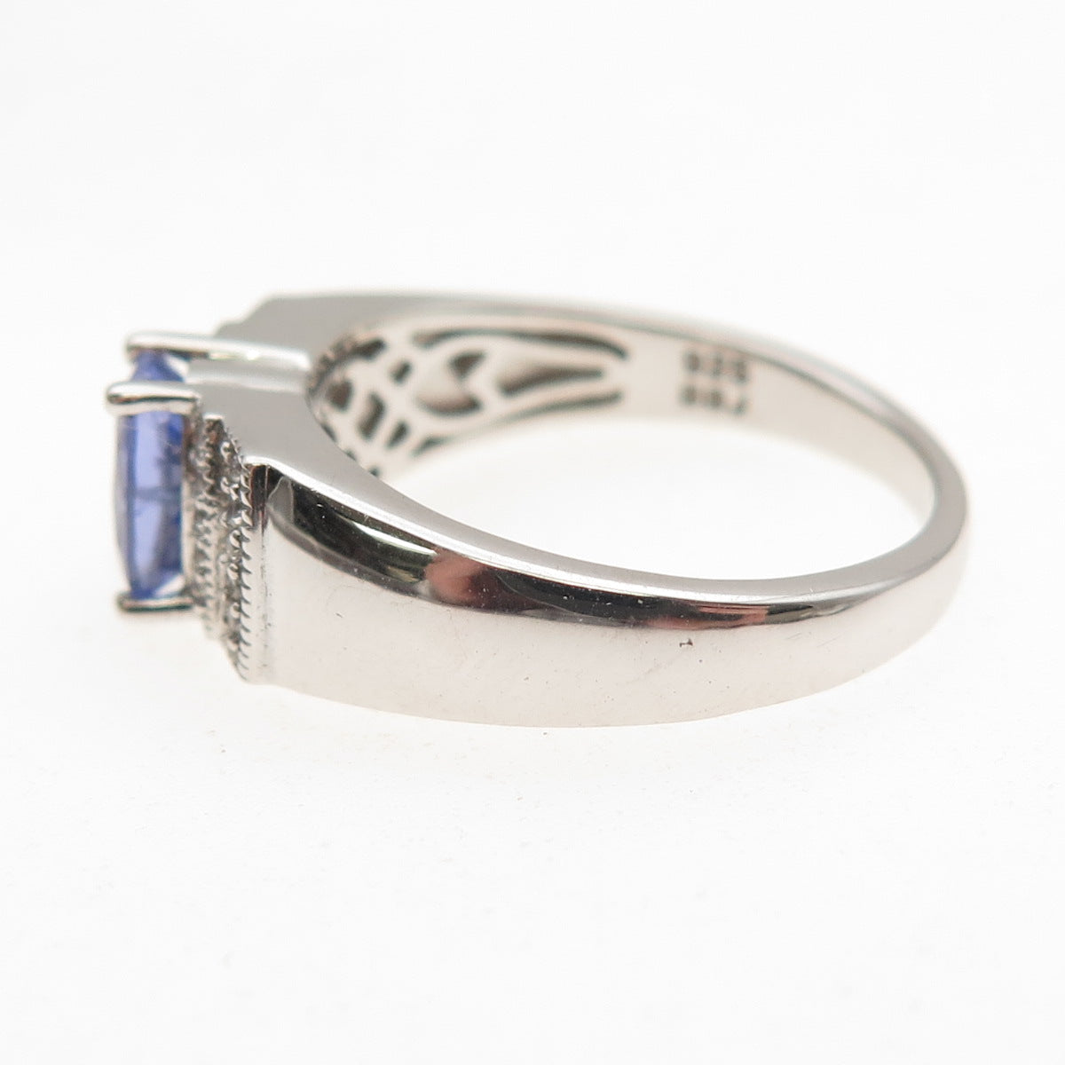 925 Sterling Silver Real Tanzanite & White Topaz Ring Size 8