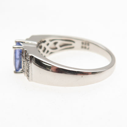 925 Sterling Silver Real Tanzanite & White Topaz Ring Size 8