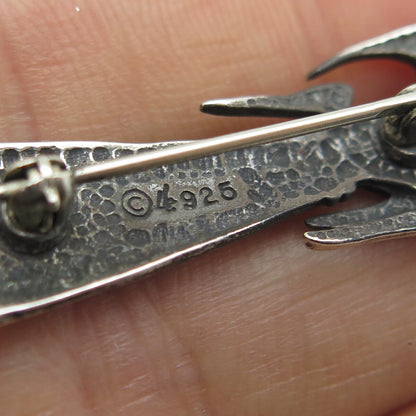 LISA LEE CREATIONS Sterling Silver Vintage Modernist Floral Oxidized Pin Brooch